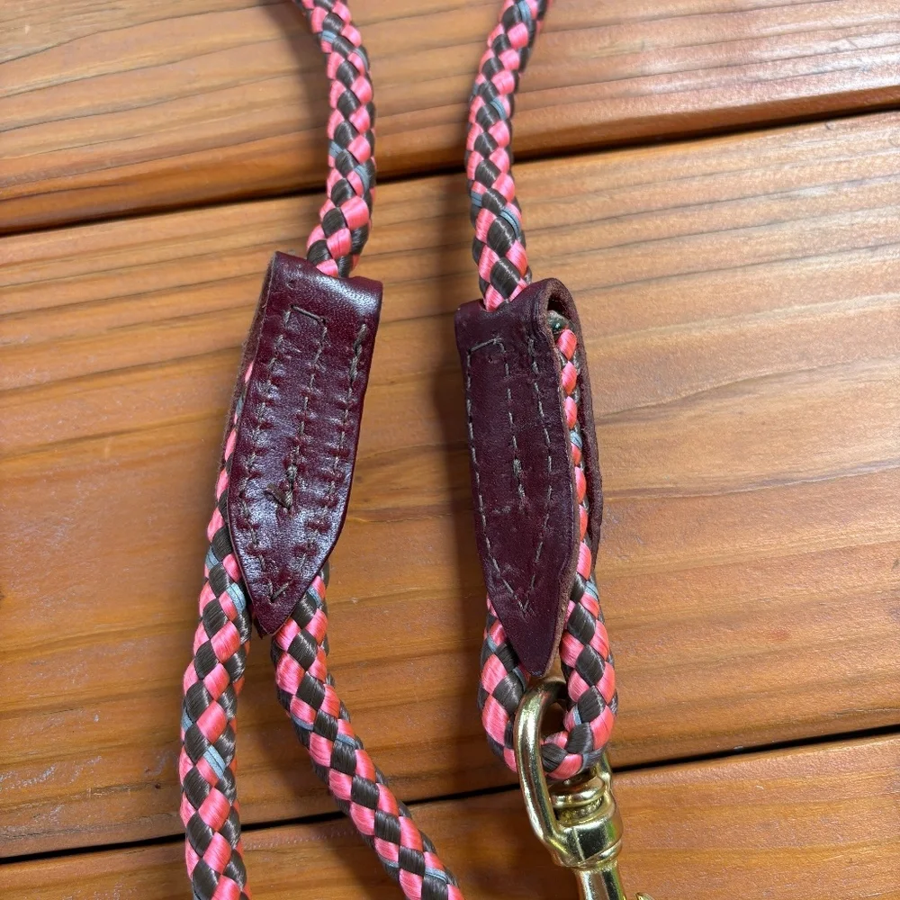 Dog Leash Braided Nylon with Leather Pink, Gray and Red
